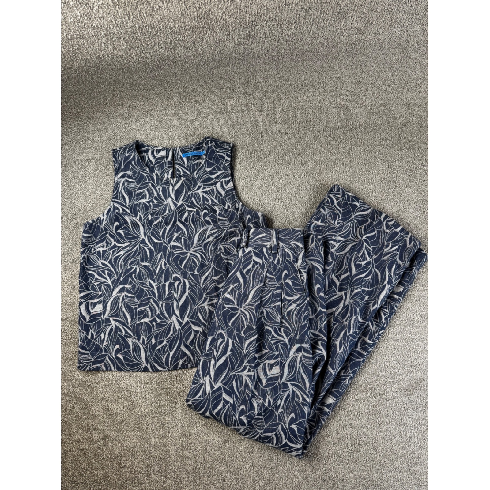 J.Mclaughlin Set Womens Xs / 2 Navy White Leaf Print Cotton Resortwear Summer